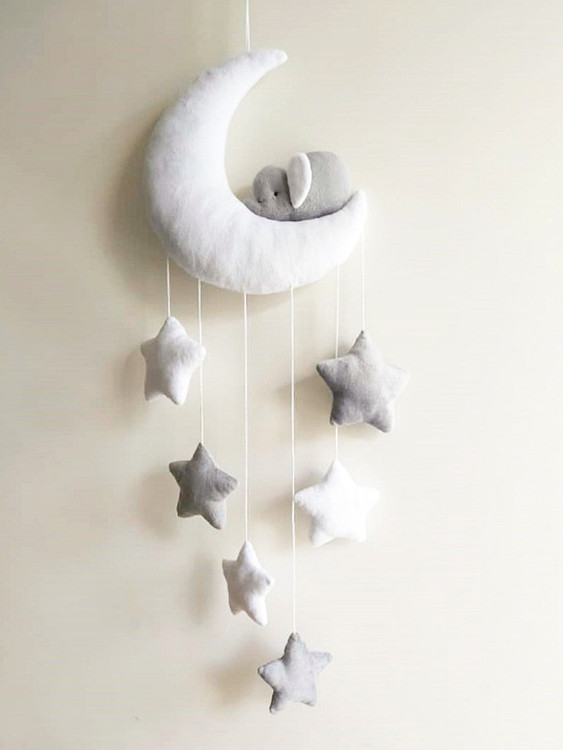 آویز دکوراتیو مخمل ماه و فیل baby crib nursery