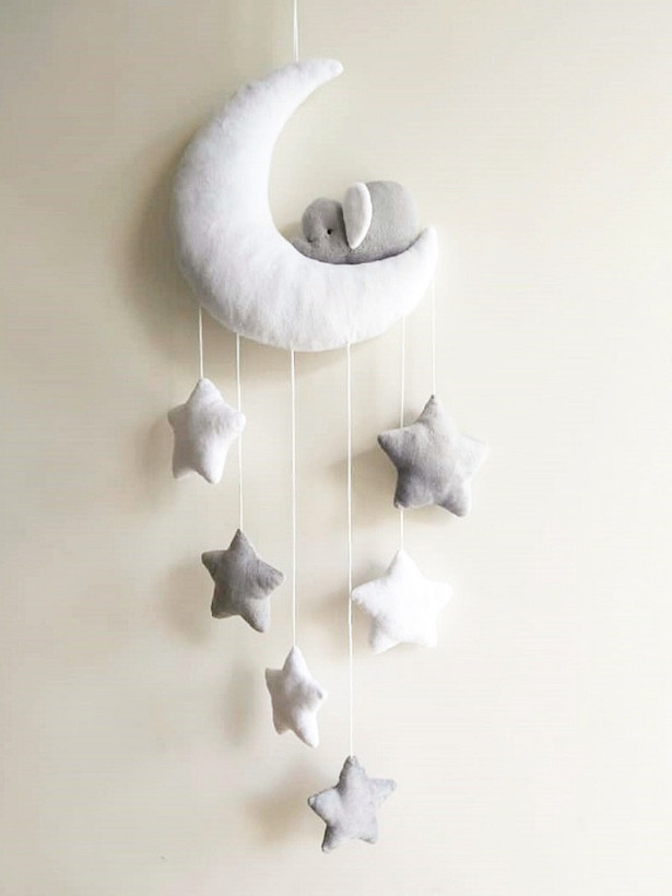 آویز دکوراتیو مخمل ماه و فیل baby crib nursery