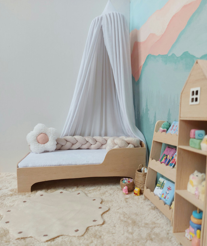 بامپر سهتایی بافت کرم رنگ برای تخت نوزاد با عرض ۲۰ سانتیمتر