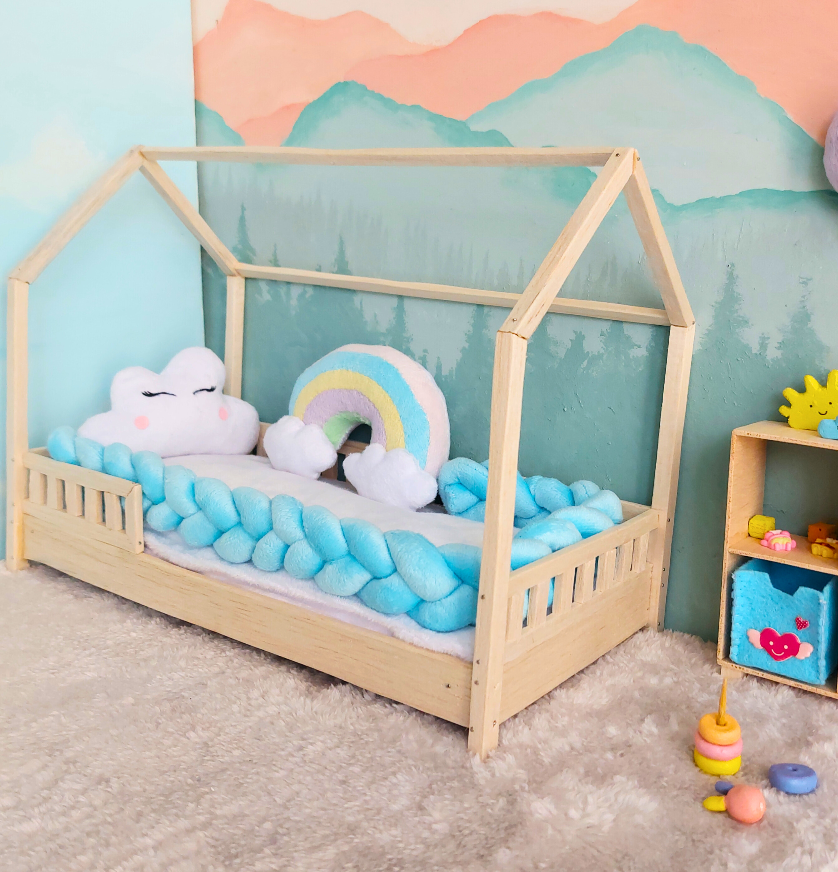 بامپر بافت گیس‌بافت آبی روشن Light Blue Braided Bumper برای تخت نوزاد